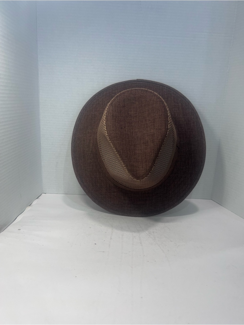 Men's Brown Wide-Brim Fedora Hat with Contrast Trim